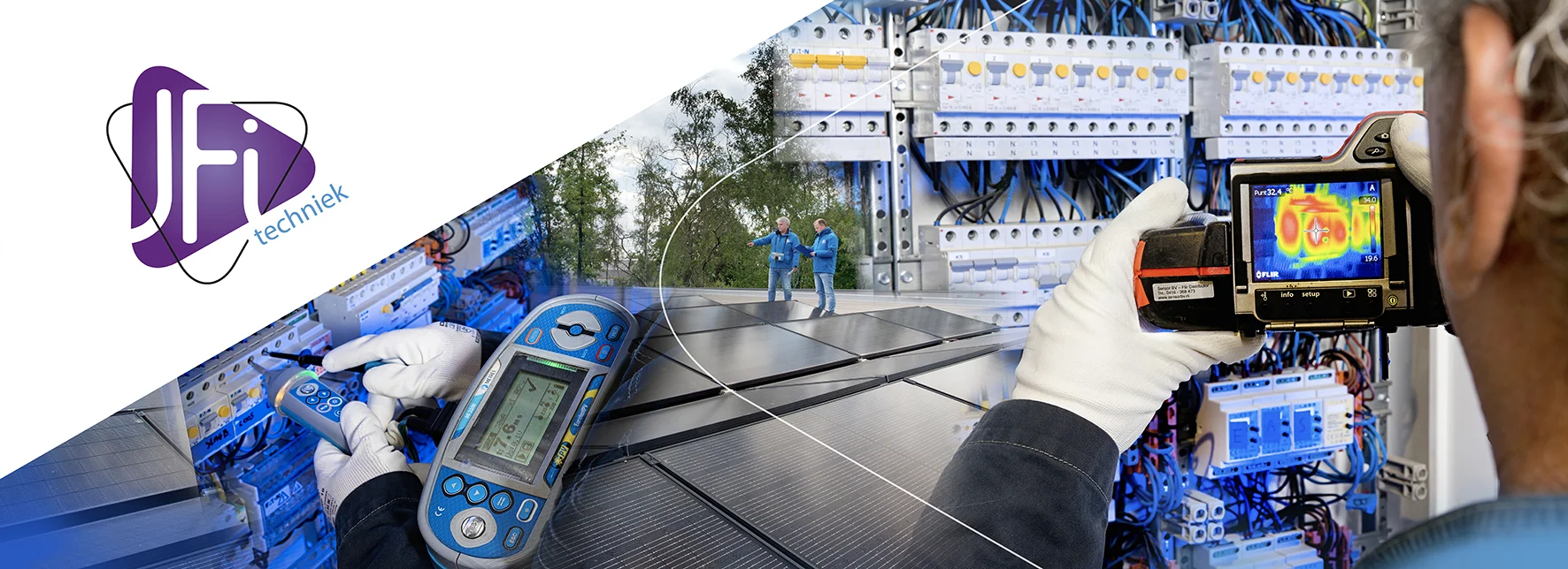 Inspectie van een verdeelkast en zonnestroominstallatie met meetapparatuur